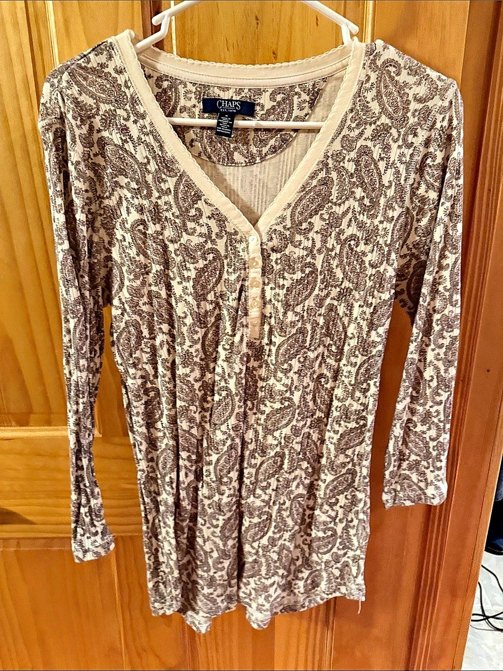 Chaps Paisley Button-Front Tunic in Brown & Cream